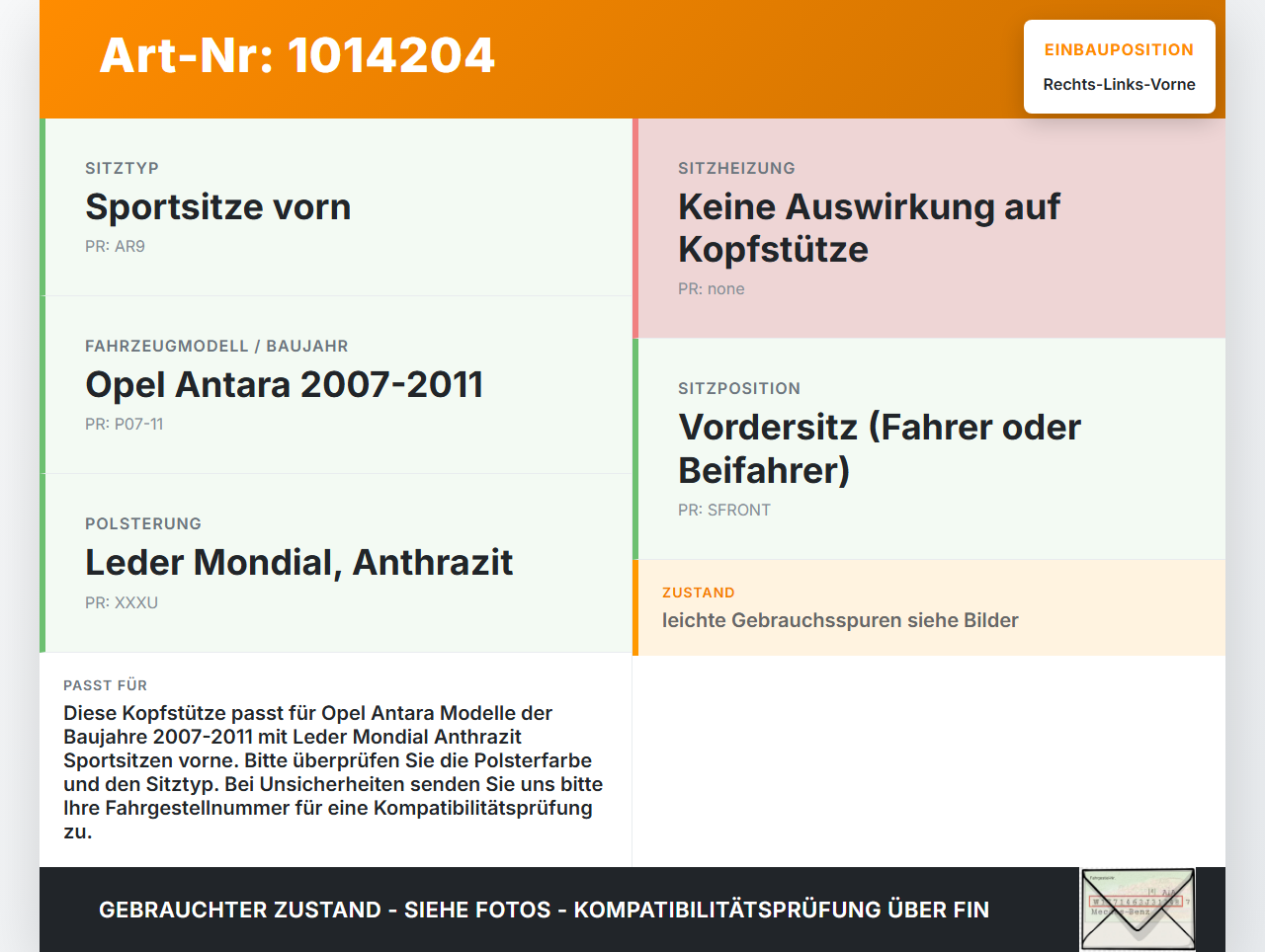 Opel Antara 07-11 Kopfstütze für Fahrer Sitz Rechts oder Links Vorne Opel Antara 07-11 17.02.2010 gebraucht Vorschau 3