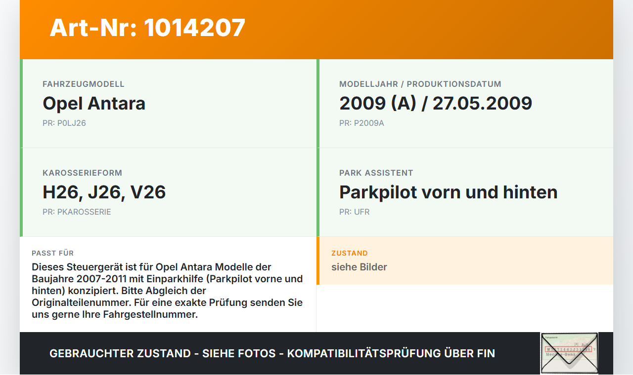 Opel Antara 07-11 Steuergerät Einparkhilfe SG PDC Opel Antara 07-11 17.02.2010 96955189 96673475 0263004220 gebraucht Vorschau 3