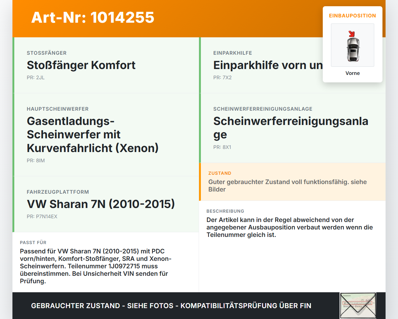 VW Sharan 7N II 10-15 PDC Kabelbaum Leitungssatz Vorne VW Sharan 7N II 10-15 19.03.2012 7N0971095B 1J0972715 gebraucht Vorschau 3