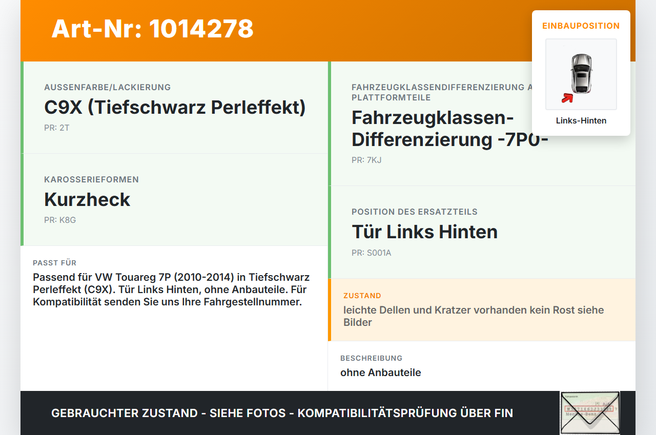 VW Touareg 7P 10-14 Tür Links Hinten LC9X VW Touareg 7P 10-14 11.10.2011 7P0833055 gebraucht Vorschau 3
