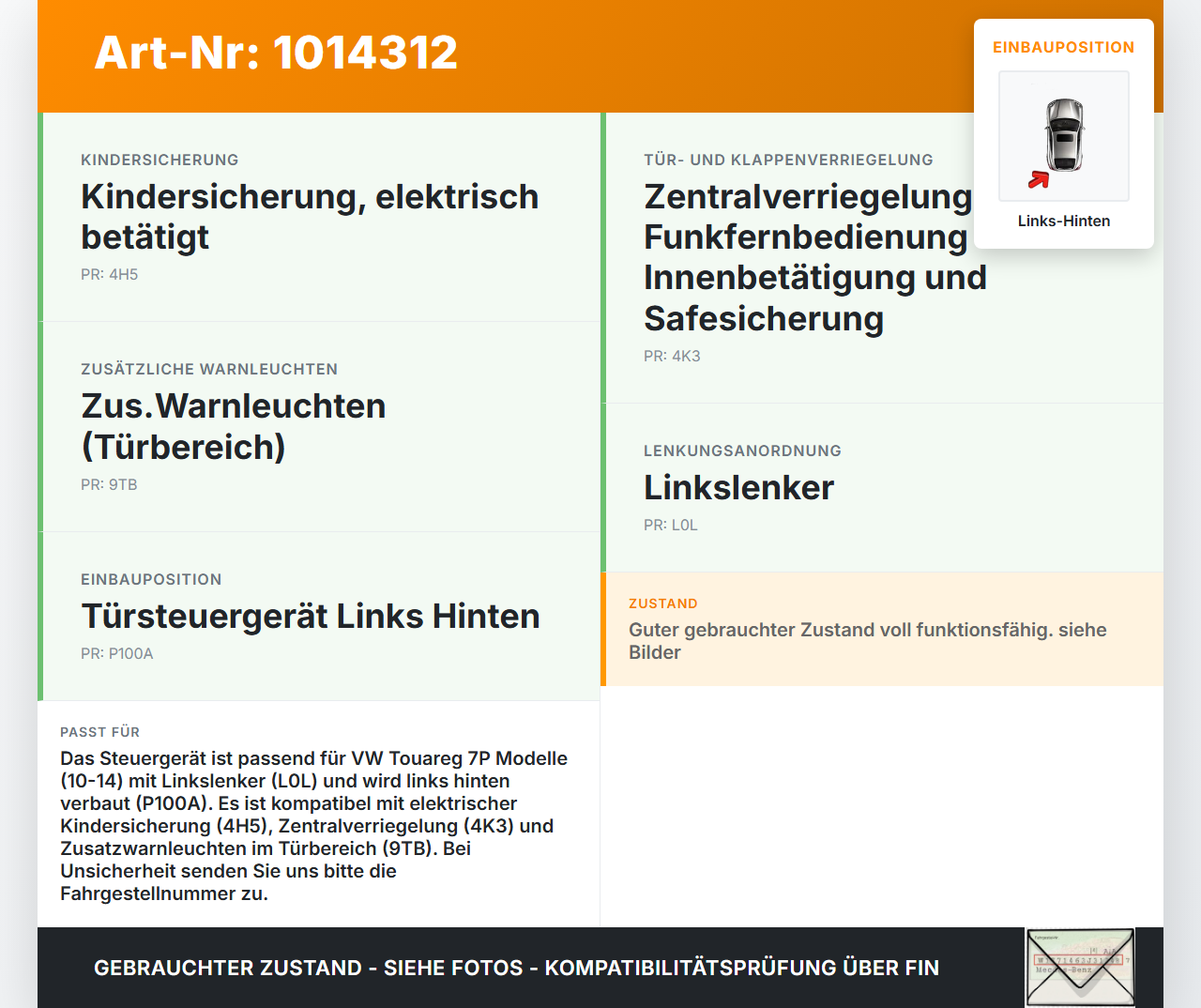 VW Touareg 7P 10-14 Steuergerät ECU Modul SG Türsteuergerät Links Hinten VW Touareg 7P 10-14 11.10.2011 4H0959795P... Vorschau 3