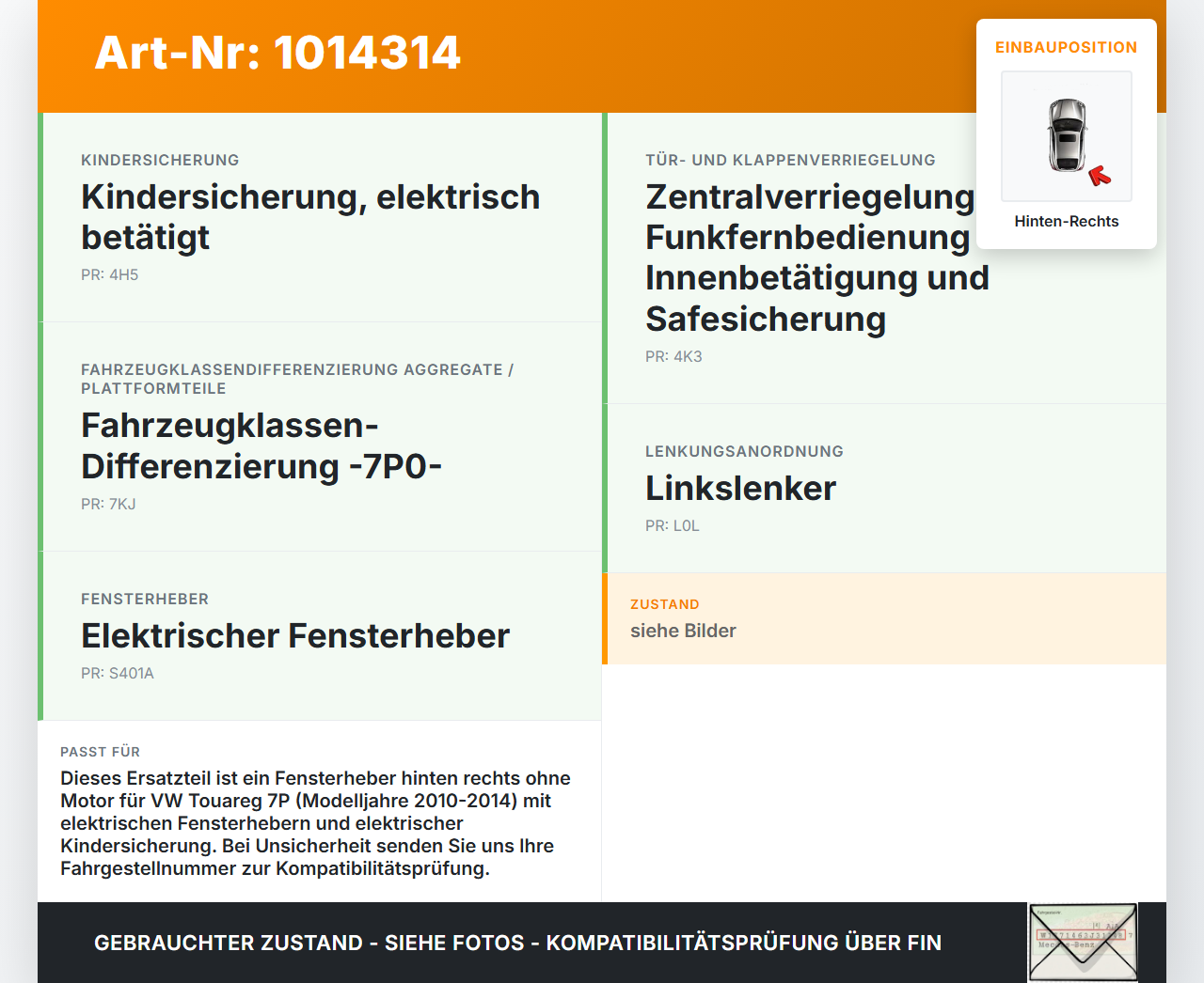 VW Touareg 7P 10-14 Fensterheber o. FH-Motor Hinten Rechts VW Touareg 7P 10-14 11.10.2011 7P6839462A 7P6839756A... Vorschau 3