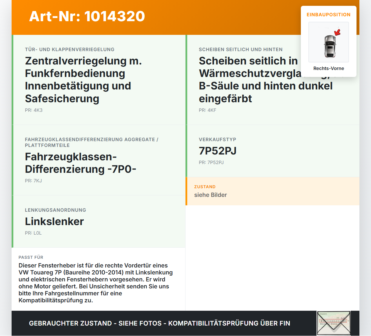 VW Touareg 7P 10-14 Fensterheber o. FH-Motor Rechts Vorne VW Touareg 7P 10-14 11.10.2011 7P6837901B 7P6837756B... Vorschau 3