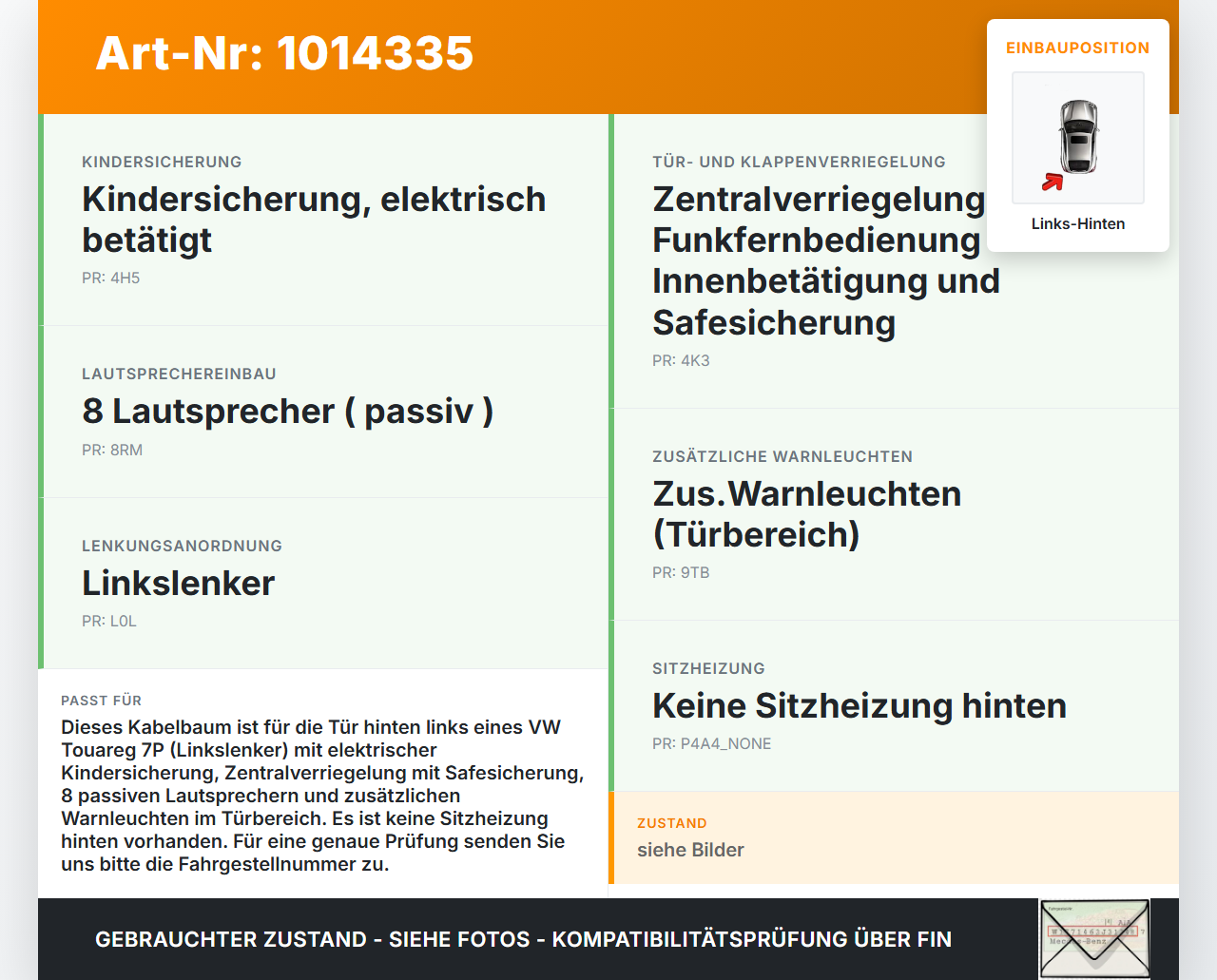 VW Touareg 7P 10-14 Kabelbaum für Tür und Fensterheber Links Hinten VW Touareg 7P 10-14 11.10.2011 7P6971161FL... Vorschau 3