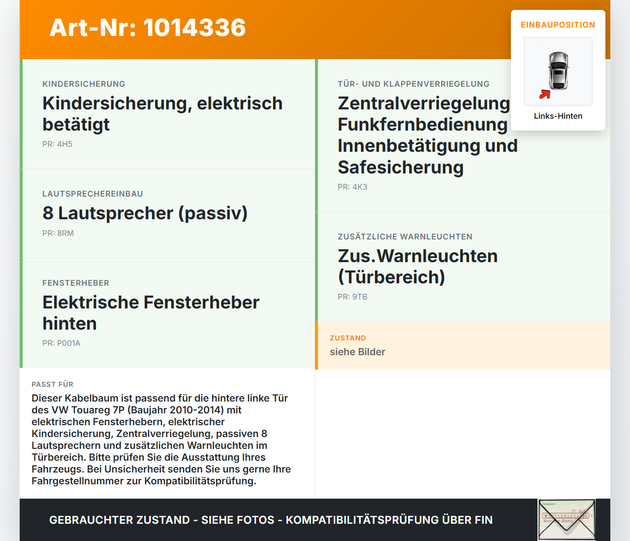 VW Touareg 7P 10-14 Kabelbaum für Tür und Fensterheber Links Hinten VW Touareg 7P 10-14 11.10.2011 7P6971694F... Vorschau 3