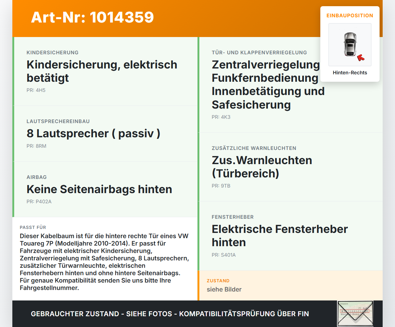 VW Touareg 7P 10-14 Kabelbaum Leitungssatz Tür Hinten Rechts VW Touareg 7P 10-14 11.10.2011 7P6971694F 7P6971694D... Vorschau 3