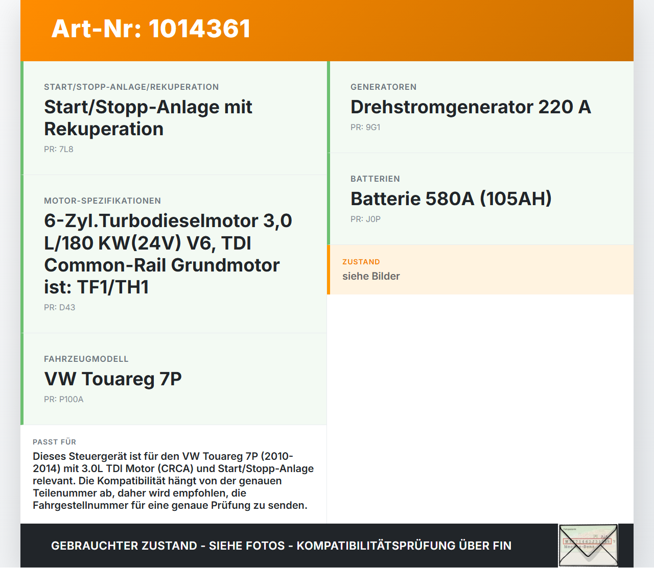 VW Touareg 7P 10-14 Steuergerät ECU Modul SG Spannungsstabilisator VW Touareg 7P 10-14 11.10.2011 7PP959663E... Vorschau 3
