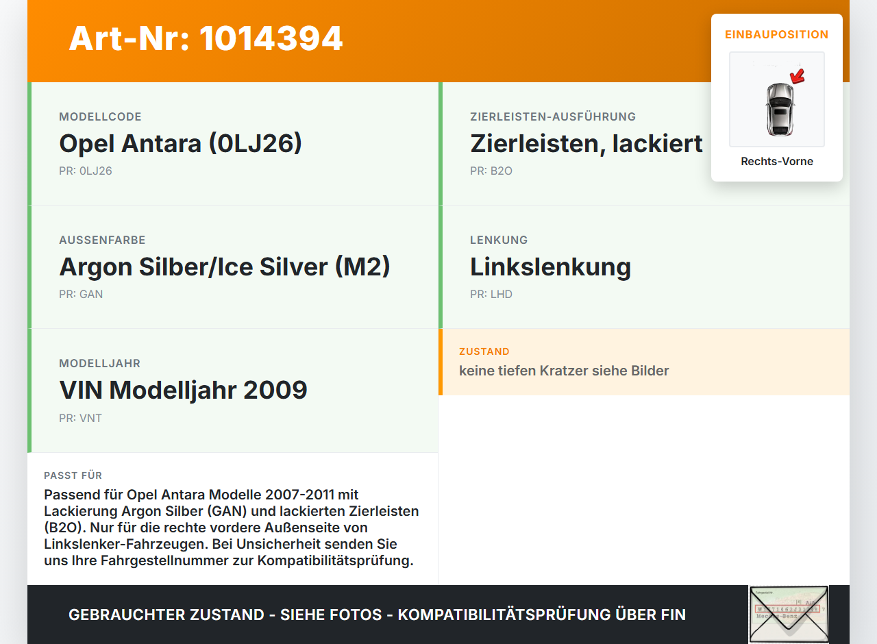 Opel Antara 07-11 Türleiste Beplankung Rechts Vorne Aussen GAN Opel Antara 07-11 17.02.2010 gebraucht Vorschau 3