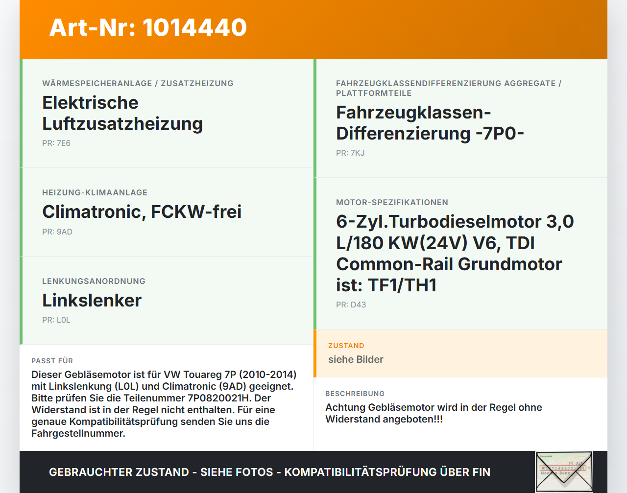 VW Touareg 7P 10-14 Gebläsemotor Lüftermotor Heizungsgebläse VW Touareg 7P 10-14 11.10.2011 7P0820021B 7P0820021H... Vorschau 3