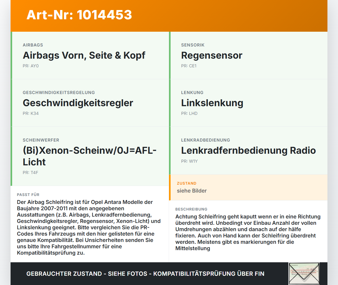 Opel Antara 07-11 Airbag Schleifring Wickelfeder Opel Antara 07-11 17.02.2010 96628699 gebraucht Vorschau 3