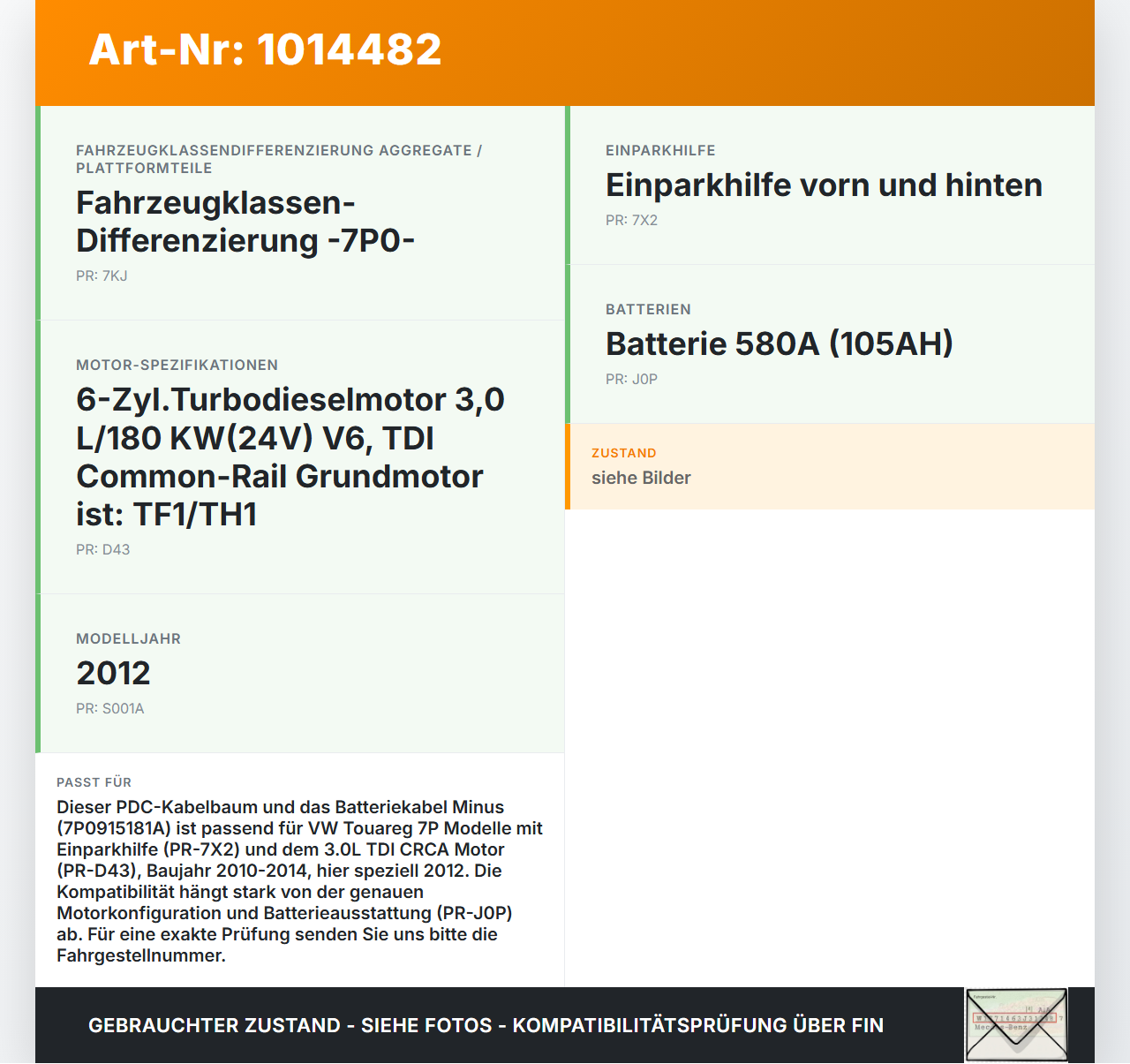 VW Touareg 7P 10-14 PDC Kabelbaum Leitungssatz Batterie Kabel Minus VW Touareg 7P 10-14 11.10.2011 7P0915181A... Vorschau 3