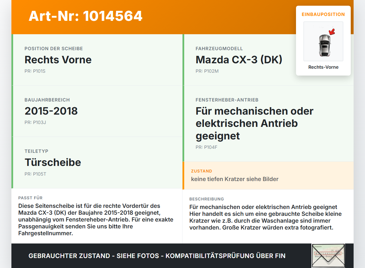 Mazda CX-3 DK 15-18 Seitenscheibe RVK Türscheibe Rechts Vorne Mazda CX-3 DK 15-18 11.05.2017 gebraucht Vorschau 3