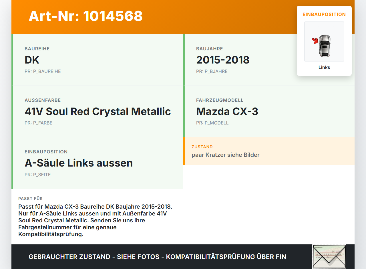 Mazda CX-3 DK 15-18 Verkleidung für A-Säule Links aussen 41V Mazda CX-3 DK 15-18 11.05.2017 D10E691N1 gebraucht Vorschau 3