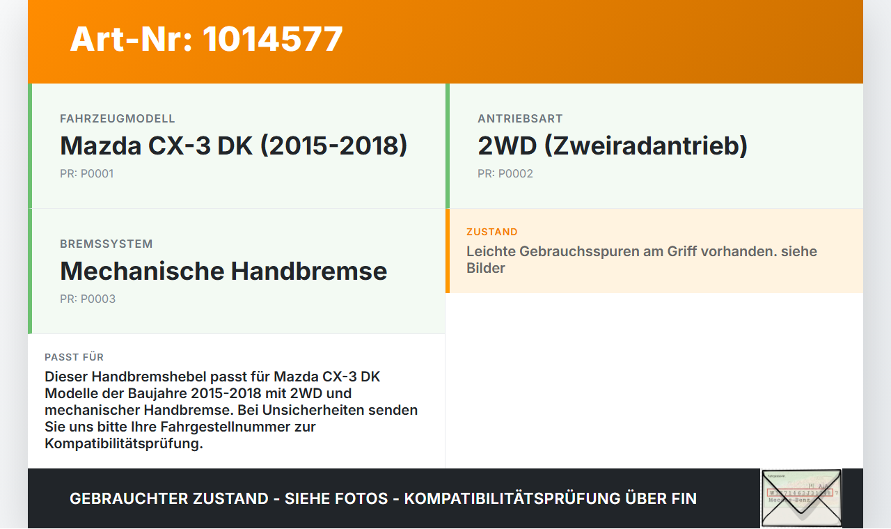 Mazda CX-3 DK 15-18 Handbremshebel Hebel für Handbremse Bremshebel Mazda CX-3 DK 15-18 11.05.2017 gebraucht Vorschau 3
