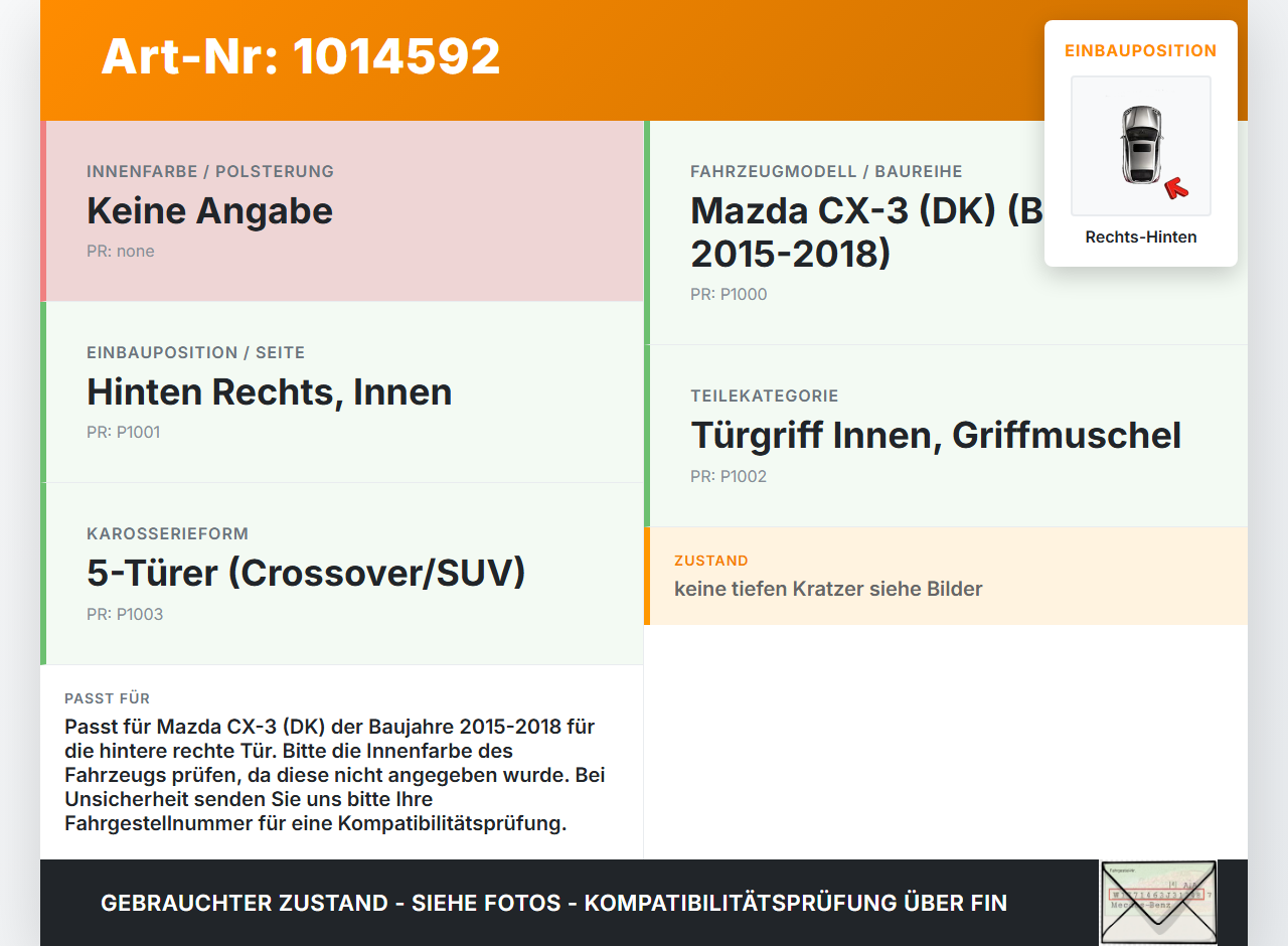 Mazda CX-3 DK 15-18 Griff Griffmuschel Türgriff Innen Rechts Hinten Mazda CX-3 DK 15-18 11.05.2017 gebraucht Vorschau 3