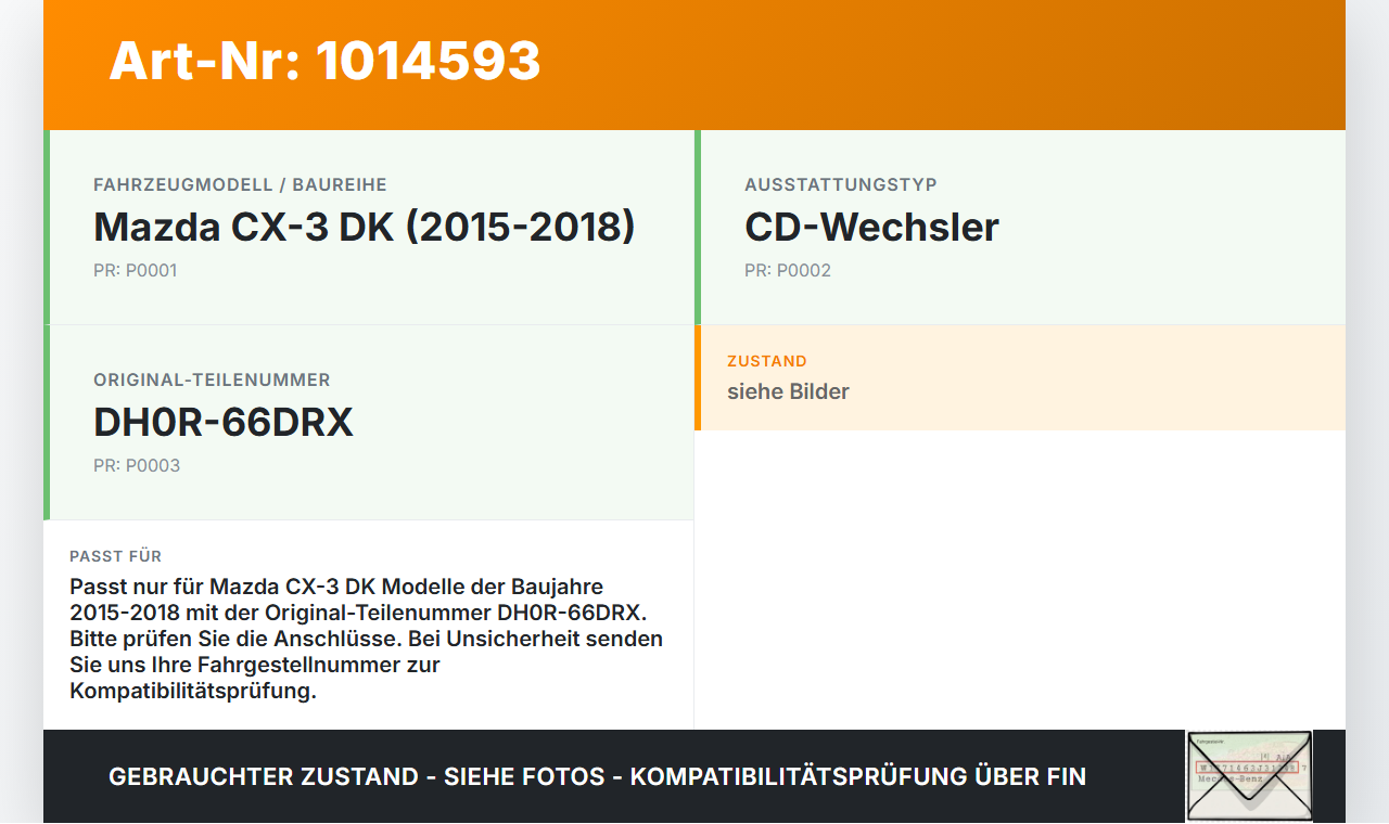 Mazda CX-3 DK 15-18 CD-Wechsler Wechsler orig. Mazda CX-3 DK 15-18 11.05.2017 DH0R-66DRX gebraucht Vorschau 3