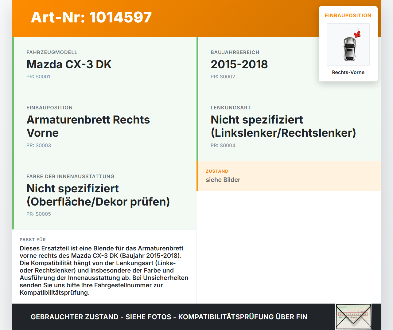 Mazda CX-3 DK 15-18 Blende Innen Auflage Applikation für Armaturenbrett Rechts Vorne Mazda CX-3 DK 15-18 11.05.2017... Vorschau 3