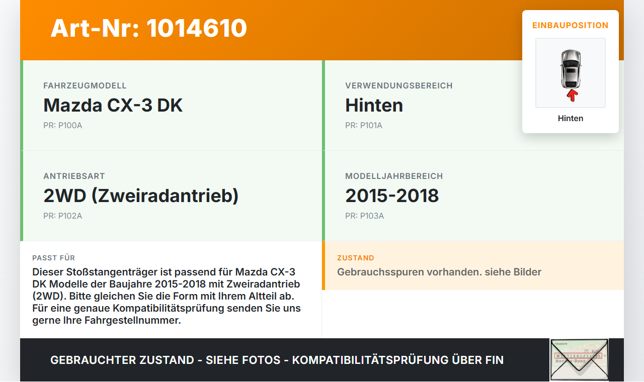 Mazda CX-3 DK 15-18 Stoßstangenträger Stoßfängerträger Träger Querträger Hinten Mazda CX-3 DK 15-18 11.05.2017 gebraucht Vorschau 3