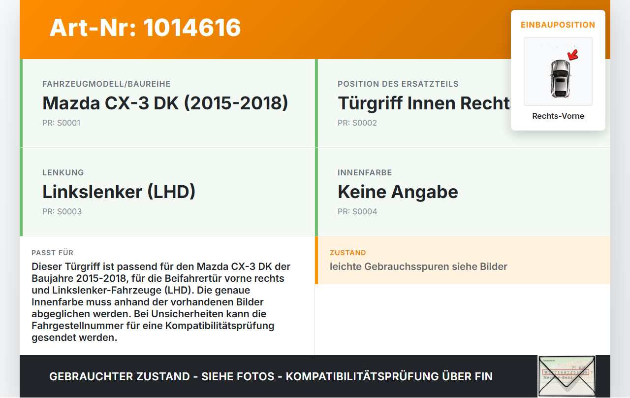 Mazda CX-3 DK 15-18 Türgriff Griffmuschel Griff Innen Rechts Vorne Mazda CX-3 DK 15-18 11.05.2017 gebraucht Vorschau 3
