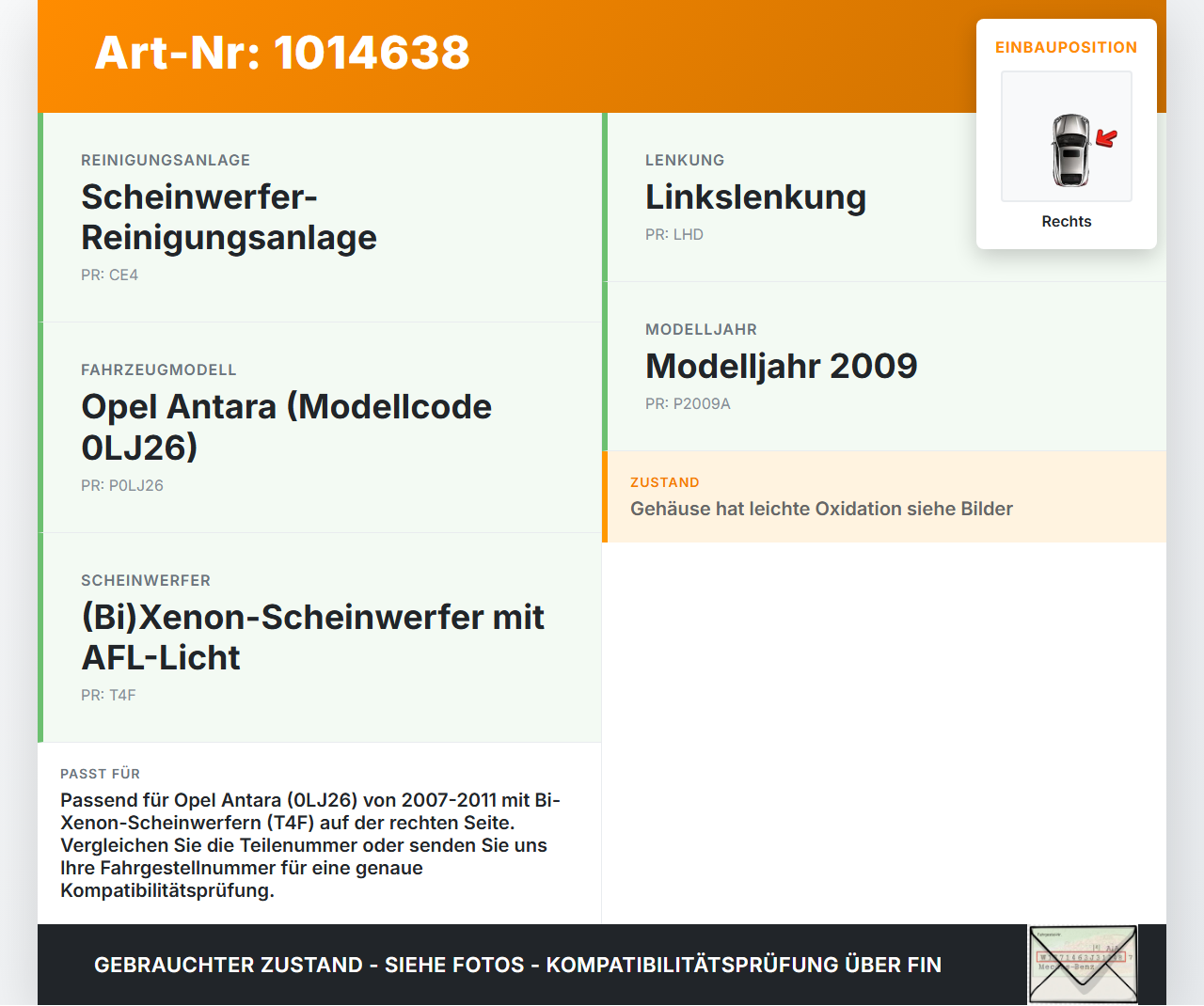 Opel Antara 07-11 Xenon Vorschaltgerät Rechts Opel Antara 07-11 17.02.2010 00040547 S1019D0200564F gebraucht Vorschau 3