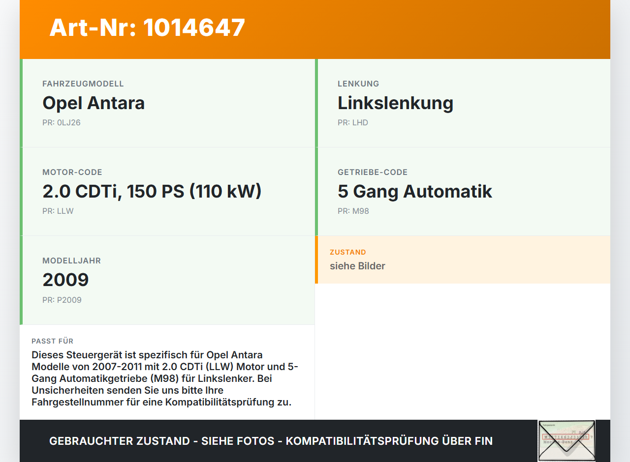 Opel Antara 07-11 Steuergerät SG Automatikgetriebe Opel Antara 07-11 17.02.2010 96625125 gebraucht Vorschau 3