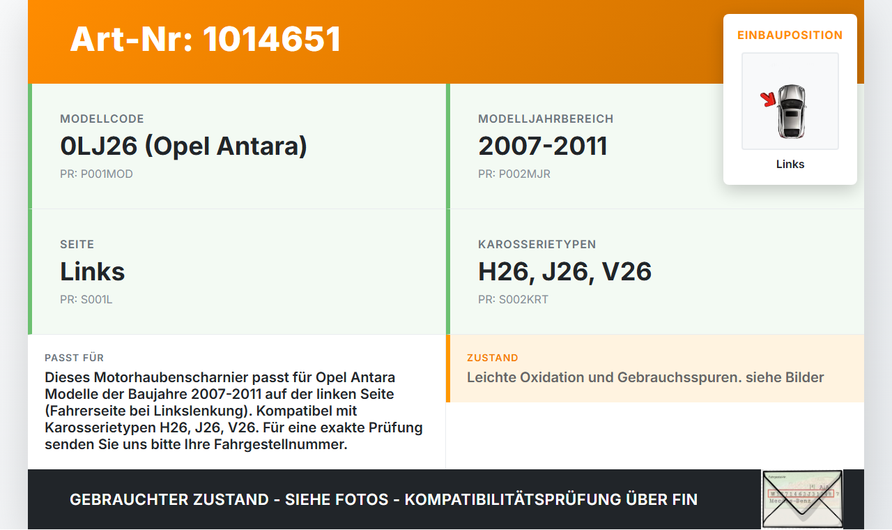 Opel Antara 07-11 Scharnier Motorhaube Motorhaubenscharnier Links Opel Antara 07-11 17.02.2010 95049936 gebraucht Vorschau 3