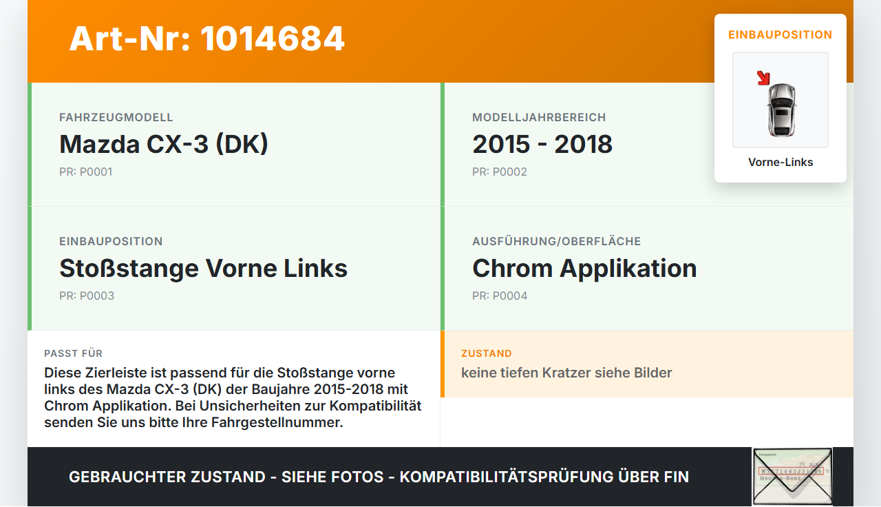 Mazda CX-3 DK 15-18 Zierleiste Chrom Applikation für die Stoßstange Vorne Links Mazda CX-3 DK 15-18 11.05.2017... Vorschau 3