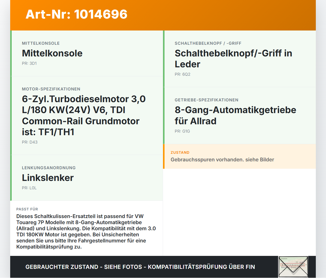 VW Touareg 7P 10-14 3,0 180KW Autom Schaltkulisse Schalthebel VW Touareg 7P 10-14 11.10.2011 7P1713105 7P1713041C... Vorschau 3