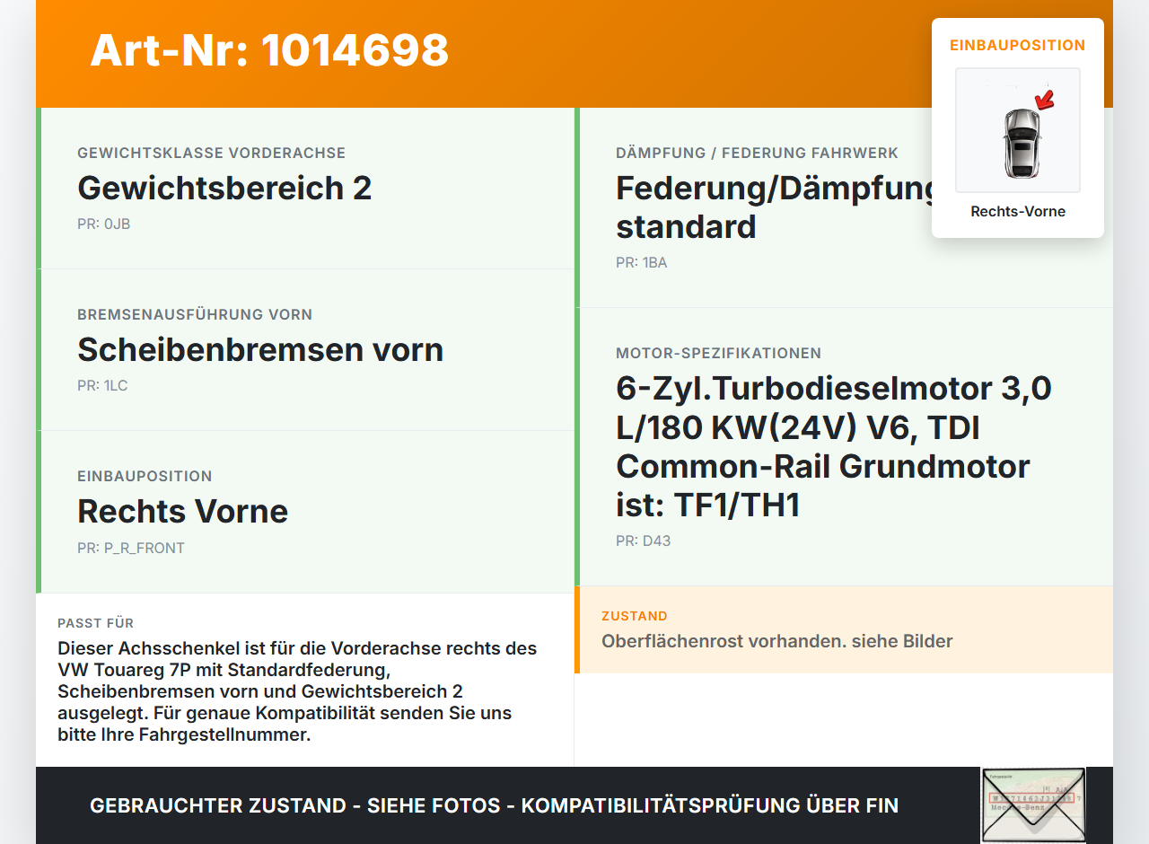 VW Touareg 7P 10-14 3,0 180KW Achsschenkel Radnabe Rechts Vorne VW Touareg 7P 10-14 11.10.2011 7P6407246A... Vorschau 3