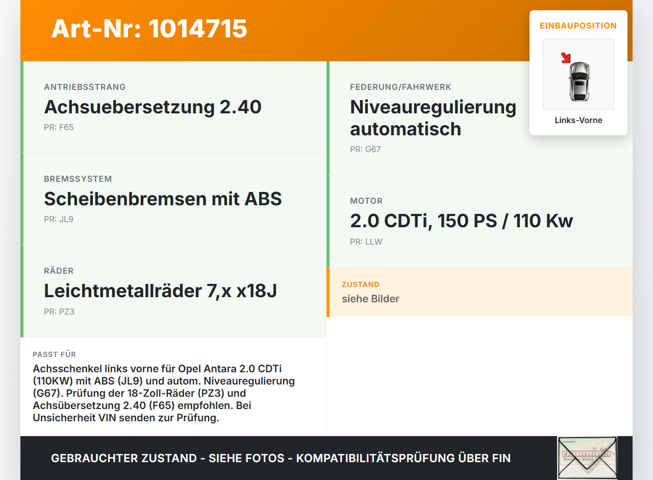 Opel Antara 07-11 20 110KW Achsschenkel Radnabe mit ABS Links Vorne Opel Antara 07-11 17.02.2010 96626337 gebraucht Vorschau 3