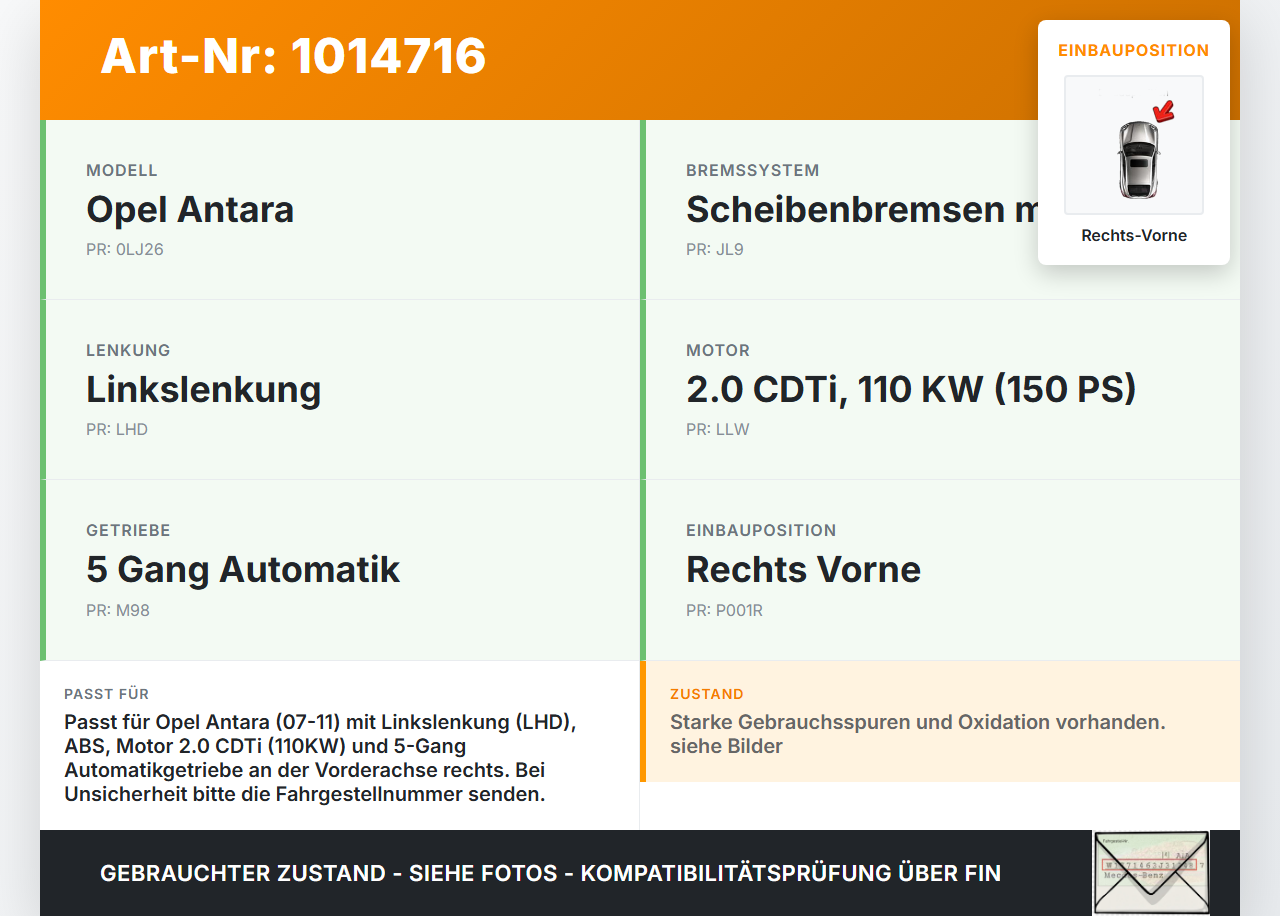 Opel Antara 07-11 20 110KW Achsschenkel Radnabe mit ABS Rechts Vorne Opel Antara 07-11 17.02.2010 96626338 4806313... Vorschau 3