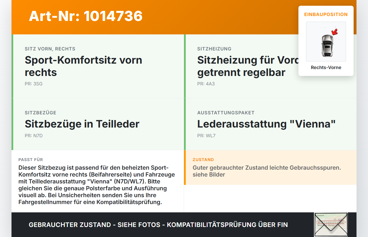 VW Sharan 7N II 10-15 Sitzbezug Rückenpolster Rechts Vorne für Beifahrer Sitz beheizt VW Sharan 7N II 10-15... Vorschau 3