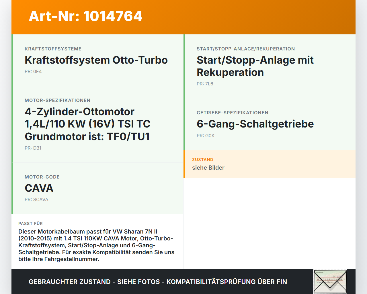 VW Sharan 7N II 10-15 TSI 1,4 110KW Motor Kabelbaum Motorkabelbaum Leitungssatz VW Sharan 7N II 10-15 19.03.2012... Vorschau 3