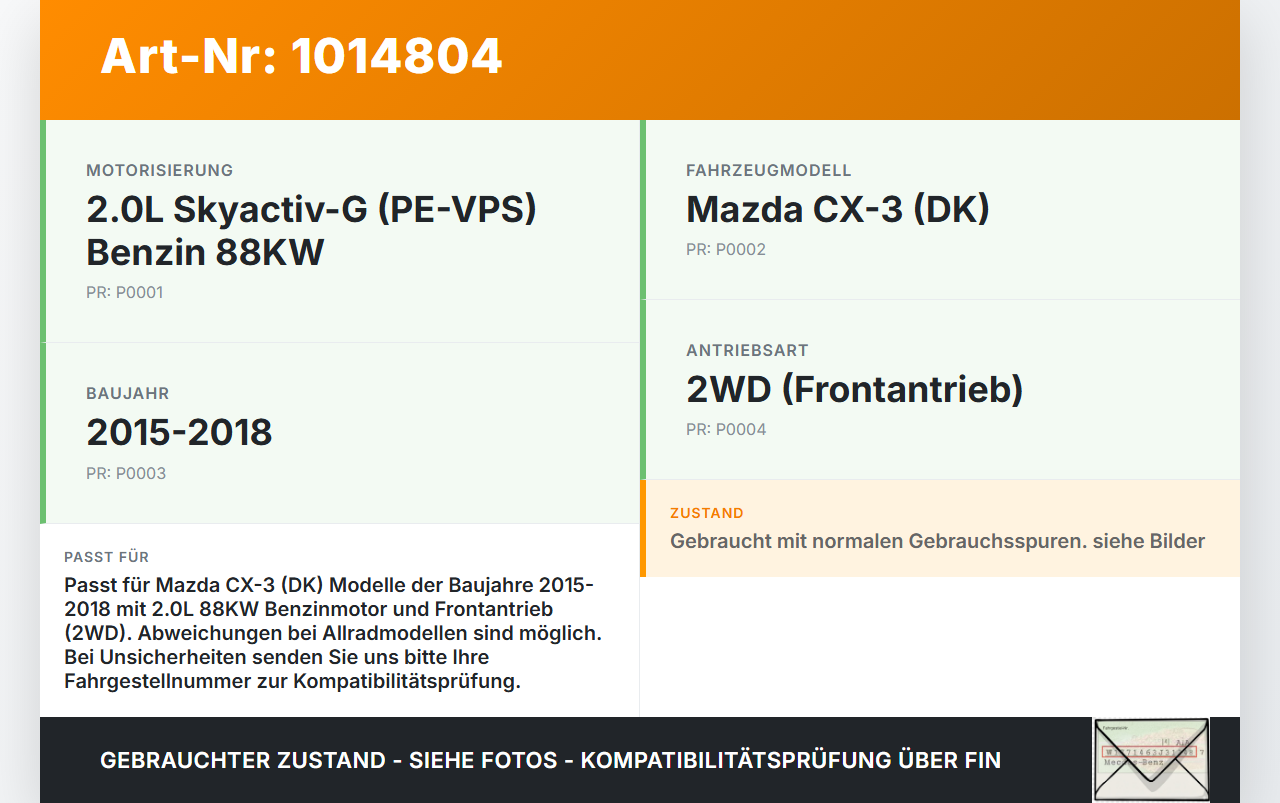 Mazda CX-3 DK 15-18 2,0 88KW Katalysator Kat Vorkat Abgaskrümmer Flexrohr Mazda CX-3 DK 15-18 11.05.2017 gebraucht Vorschau 3