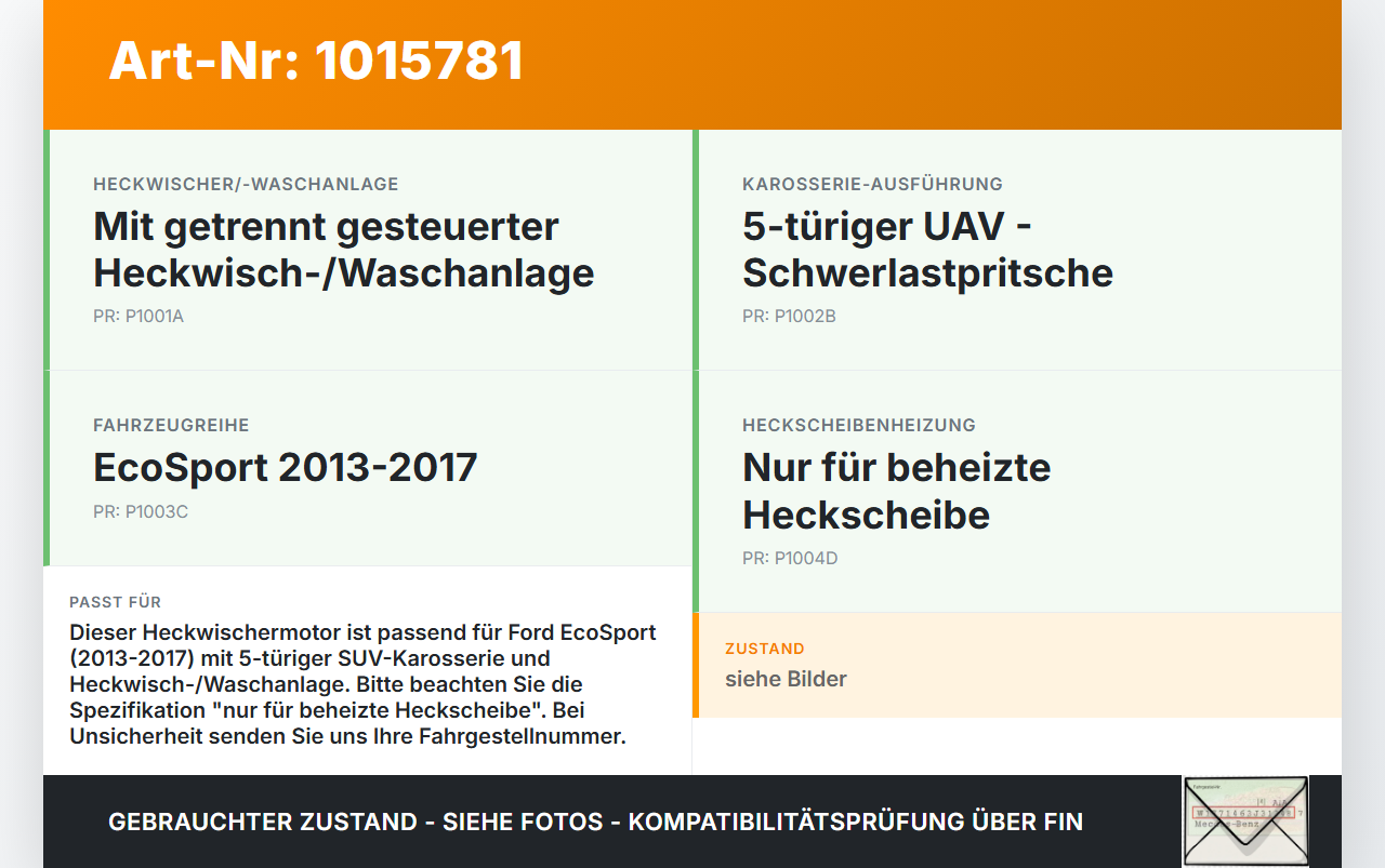 Ford EcoSport 12-22 Wischermotor für Heckscheibe Heckwischermotor Ford EcoSport 12-22 14.10.2014 0390201254... Vorschau 3