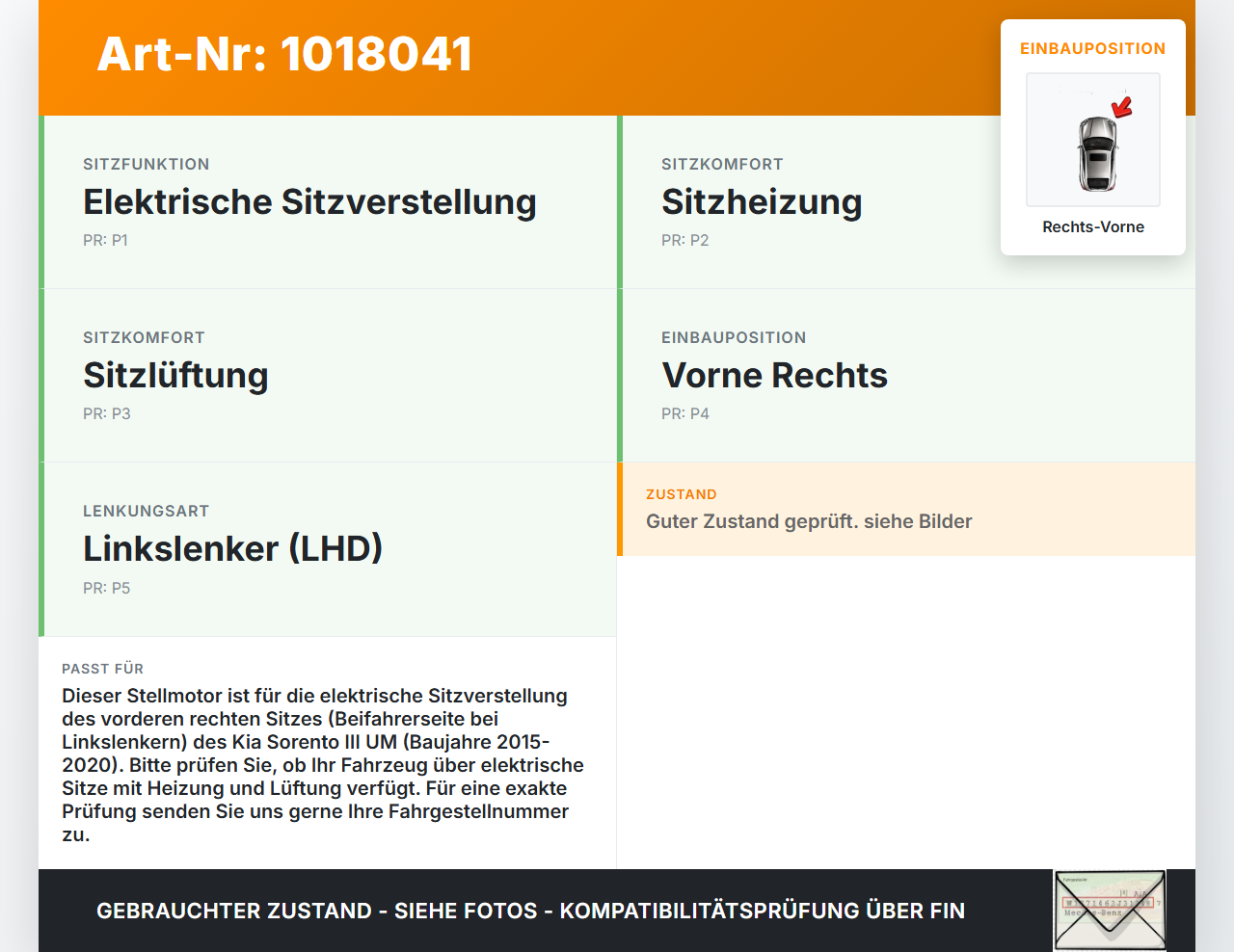 Kia Sorento III UM 15-20 Stellmotor für Elektr. Sitzverstellung Rechts Vorne Kia Sorento III UM 15-20 11.10.2018... Vorschau 3