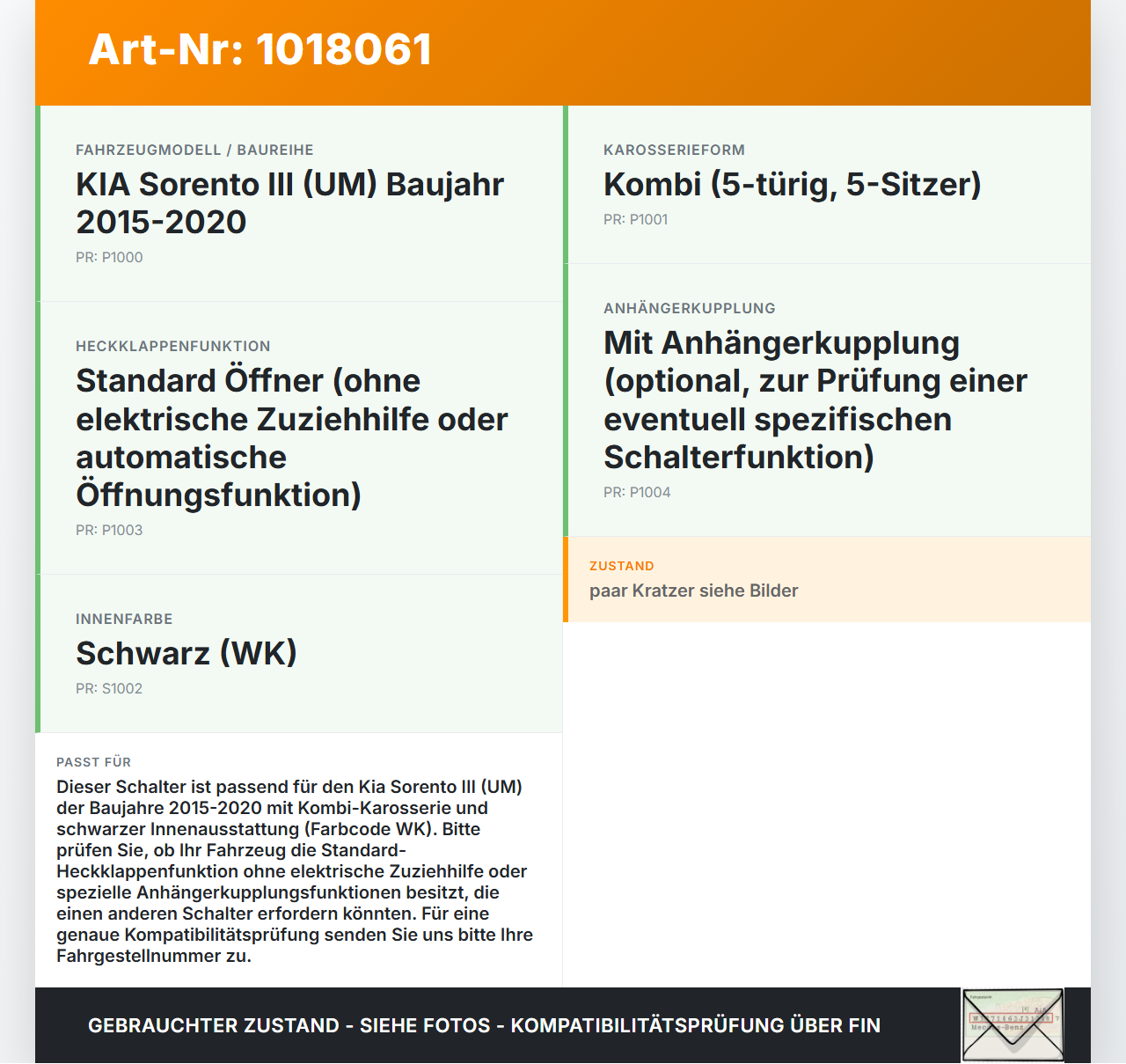 Kia Sorento III UM 15-20 Schalter Taster Heckklappe Kofferraum Öffner Kia Sorento III UM 15-20 11.10.2018... Vorschau 3