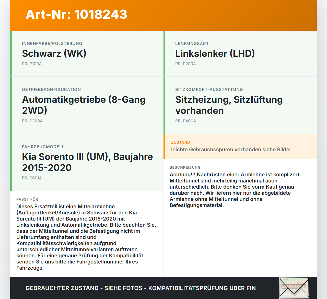 Kia Sorento III UM 15-20 Armlehne Mittelarmlehne Auflage Deckel Konsole Kia Sorento III UM 15-20 11.10.2018 gebraucht Vorschau 3