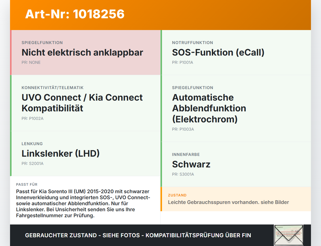 Kia Sorento III UM 15-20 Innenspiegel Rückspiegel Spiegel Innen UVO SOS ETC Kia Sorento III UM 15-20 11.10.2018... Vorschau 3