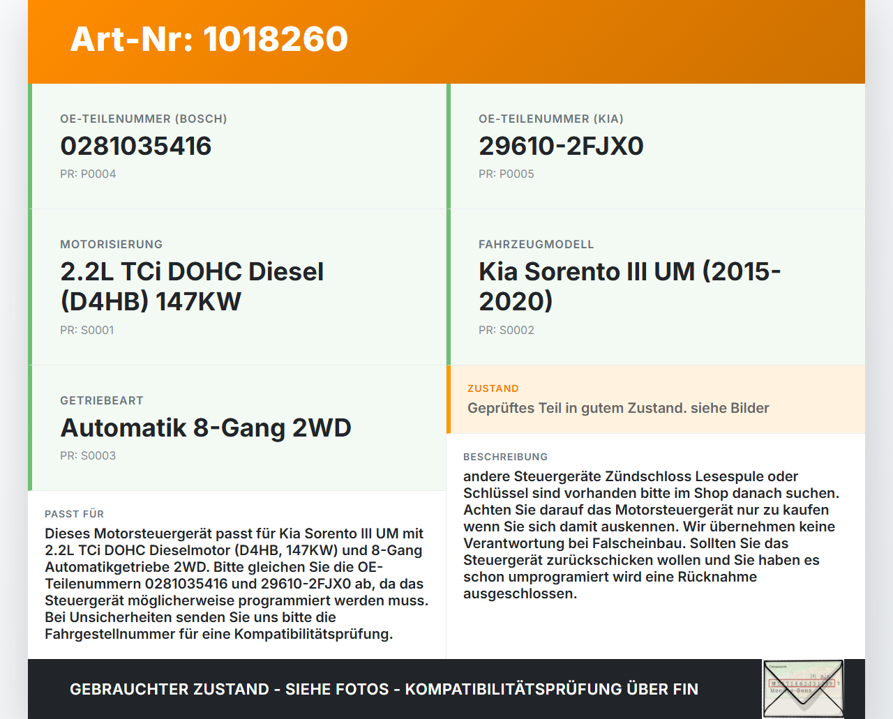 Kia Sorento III UM 15-20 TCi 2,2 147KW Steuergerät ECU für Motor Motorsteuergerät Kia Sorento III UM 15-20... Vorschau 3