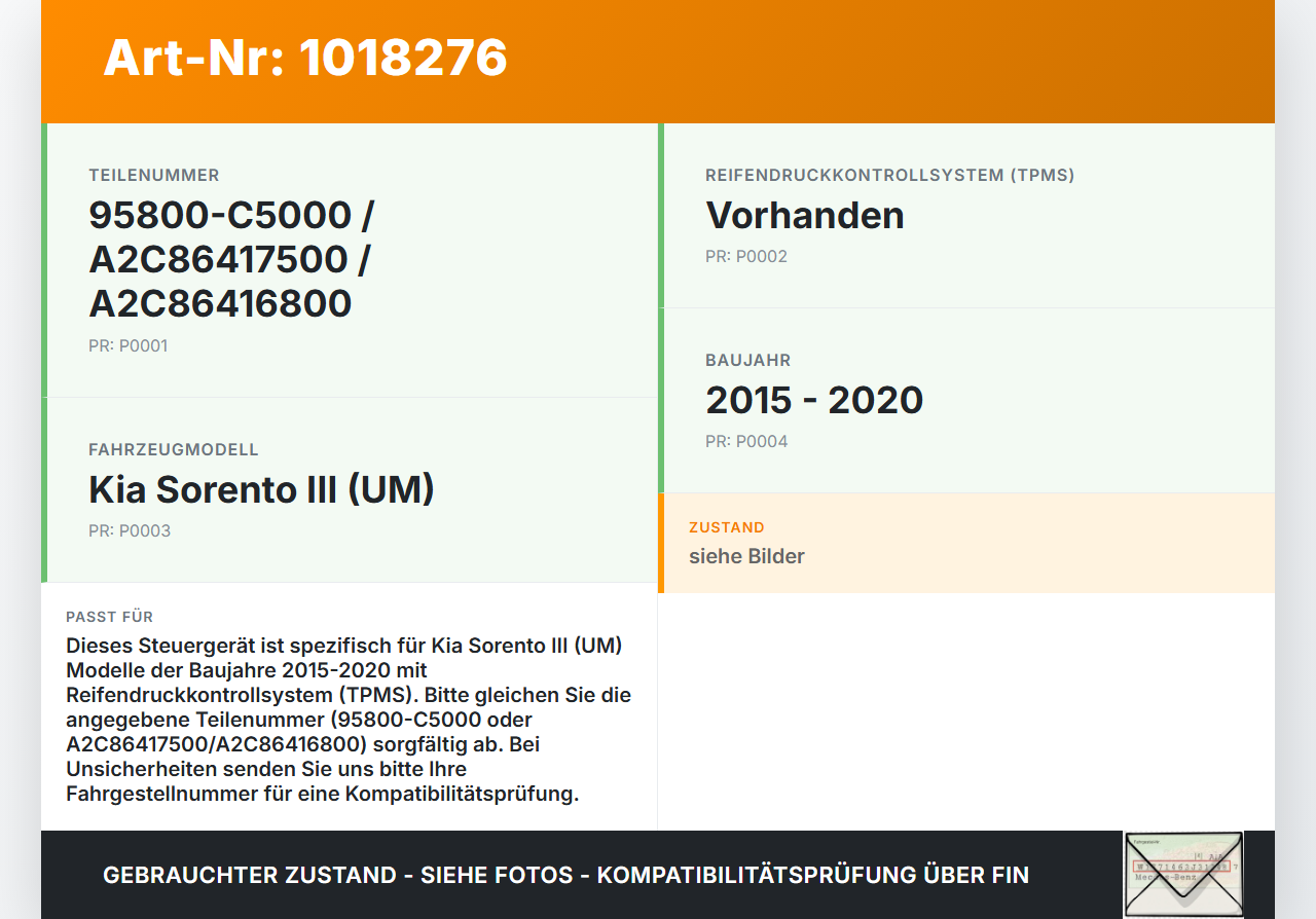 Kia Sorento III UM 15-20 Steuergerät Modul TPMS Reifendruckkontrolle Kia Sorento III UM 15-20 11.10.2018... Vorschau 3