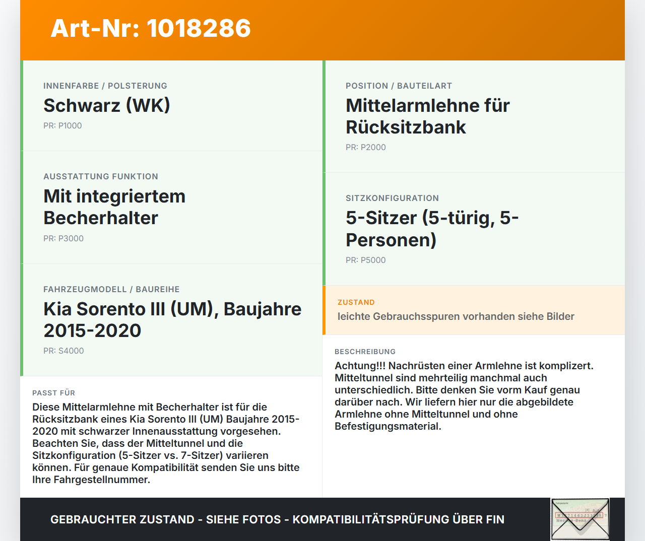 Kia Sorento III UM 15-20 Armlehne Mittelarmlehne Auflage mit Becherhalter für Rücksitzbank Kia Sorento III UM 15-20... Vorschau 3