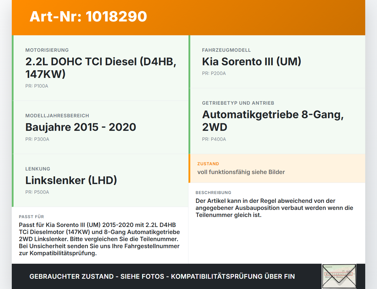 Kia Sorento III UM 15-20 TCi 2,2 147KW Ansaugrohr Ladeluftschlauch Luftschlauch Pos.2 Kia Sorento III UM 15-20... Vorschau 3