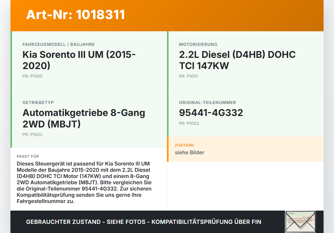 Kia Sorento III UM 15-20 TCi 2,2 147KW Steuergerät für Getriebe Kia Sorento III UM 15-20 11.10.2018 95441-4G332... Vorschau 3