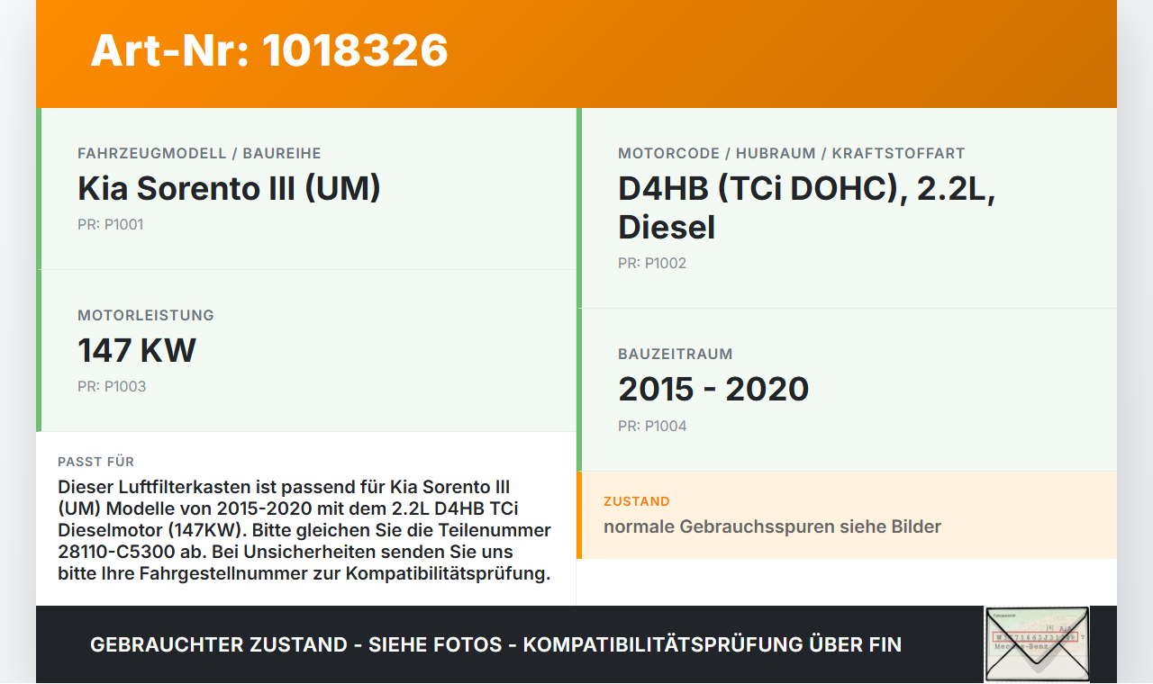 Kia Sorento III UM 15-20 TCi 2,2 147KW Luftfilterkasten Luftfiltergehäuse Airbox Kia Sorento III UM 15-20... Vorschau 3
