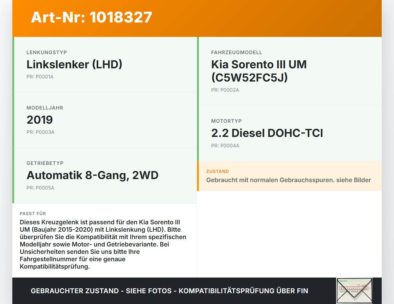 Kia Sorento III UM 15-20 Lenkungsteil Kreuzgelenk Kia Sorento III UM 15-20 11.10.2018 gebraucht Vorschau 3
