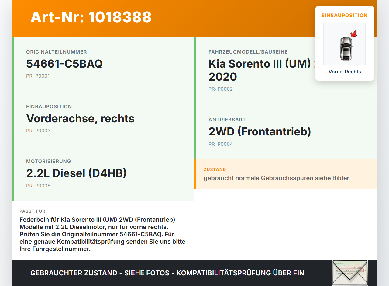 Kia Sorento III UM 15-20 Stossdämpfer Federbein Vorne Rechts Kia Sorento III UM 15-20 11.10.2018 54661-C5BAQ gebraucht Vorschau 3