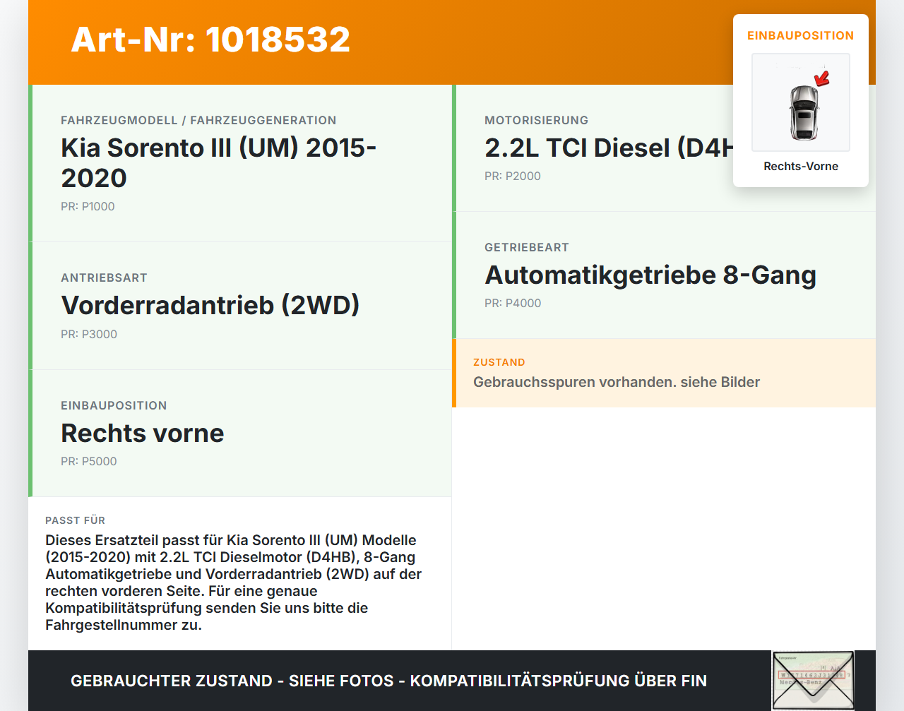 Kia Sorento III UM 15-20 TCi 2,2 147KW Verlängerung Zwischenwelle für Antriebswelle Rechts Vorne Kia Sorento III UM... Vorschau 3