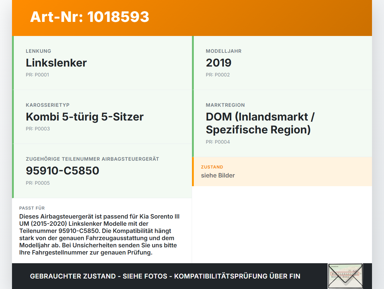 Kia Sorento III UM 15-20 Airbag Steuergerät Airbagsteuergerät Kia Sorento III UM 15-20 11.10.2018 95910-C5850... Vorschau 3