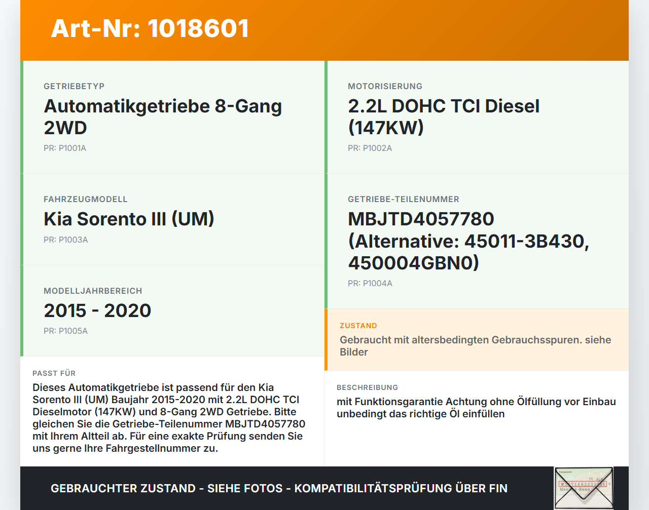 Kia Sorento III UM 15-20 TCi 2,2 147KW MBJT Automatikgetriebe Getriebe ohne Wandler Kia Sorento III UM 15-20... Vorschau 3